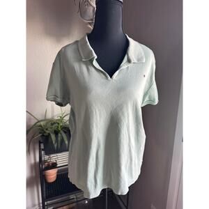 Tommy Hilfiger Mint Green Polo Shirt Classic Short Sleeve Cotton Top Preppy